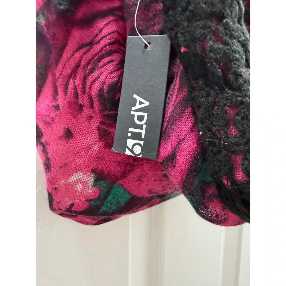 Apt. 9 Womens Pink Floral Rose Infinity Scarf Black Crochet Lace Trim New